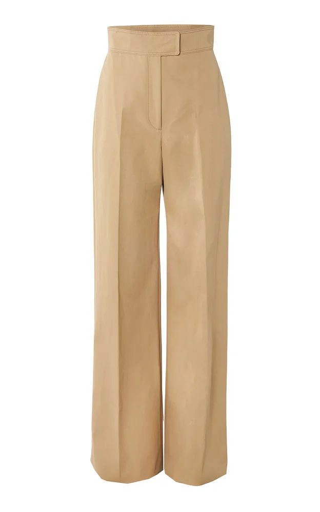Waistband-Detailed Cotton-Twill Wide-Leg Pants