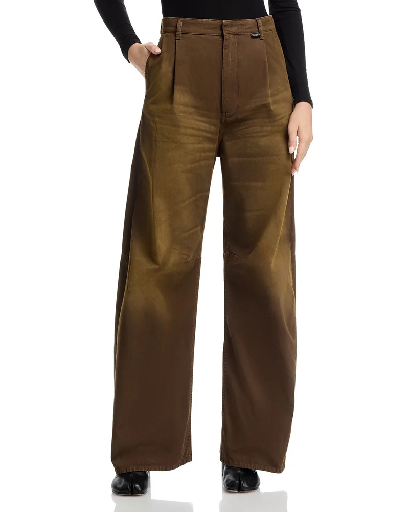 Cotton Barrel Leg Jeans in Brown