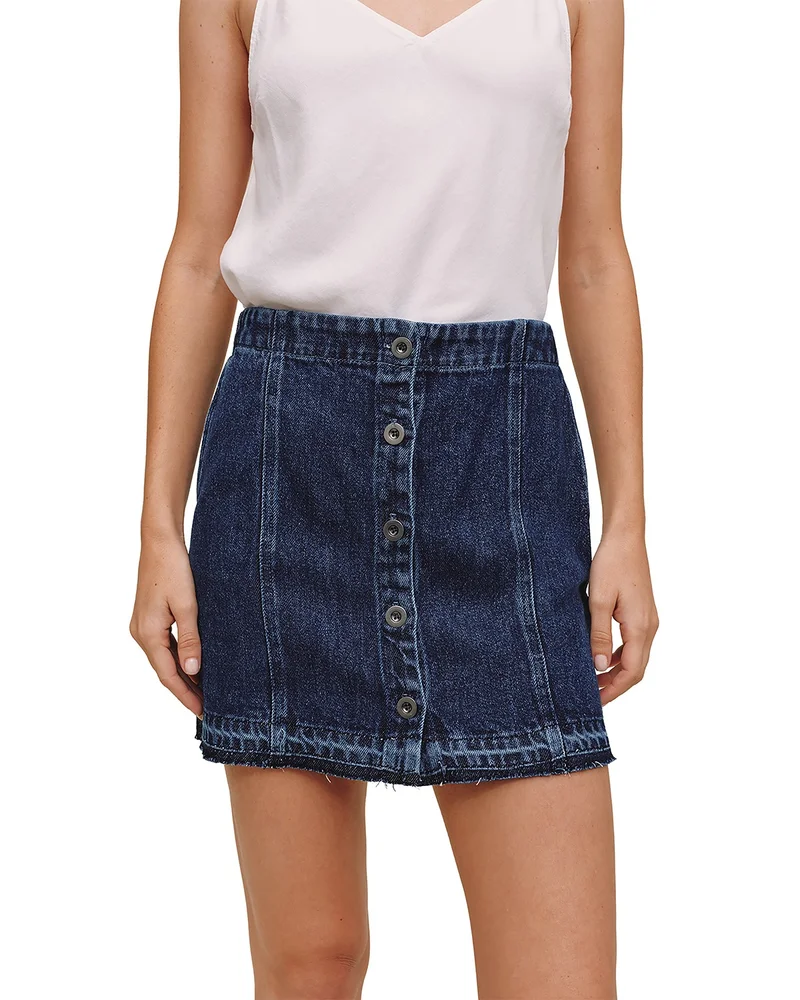 Button Front Mini Denim Skirt