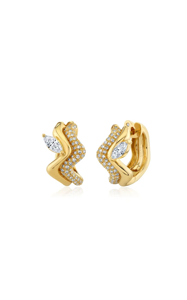 Wave 18K Yellow Gold Diamond Marquise Huggies