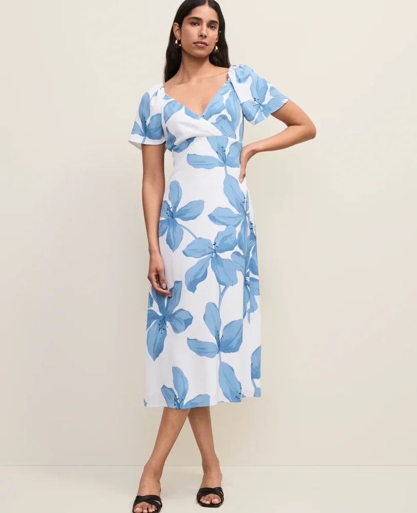 Floral Shirred Flare Midi Dress