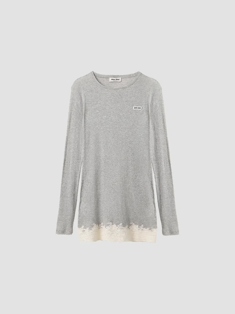 Ribbed Jersey and Lace Dress