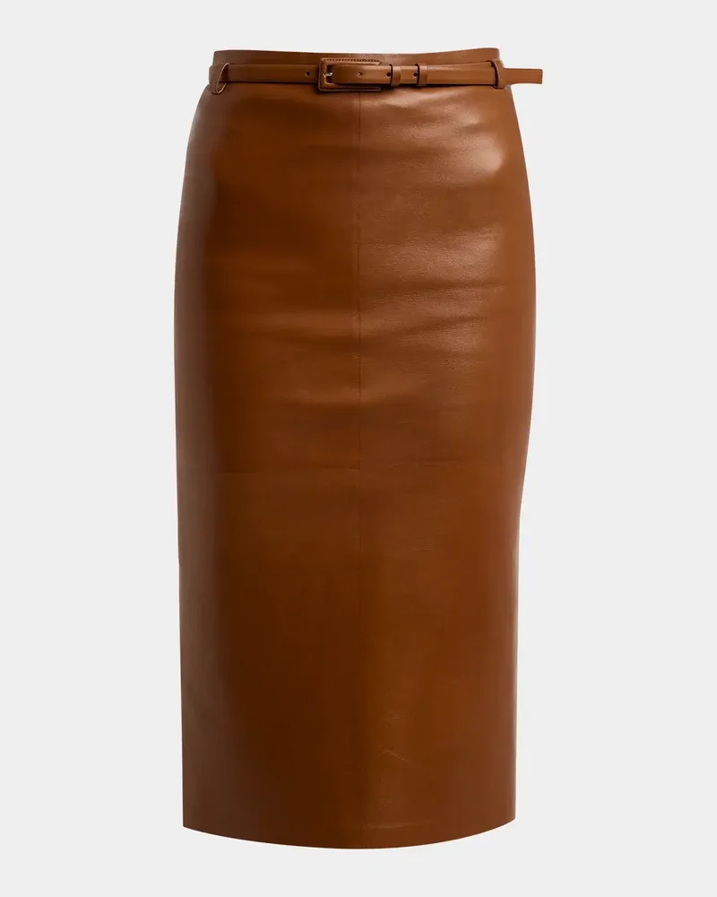 Guanteria Leather Belted Pencil Skirt