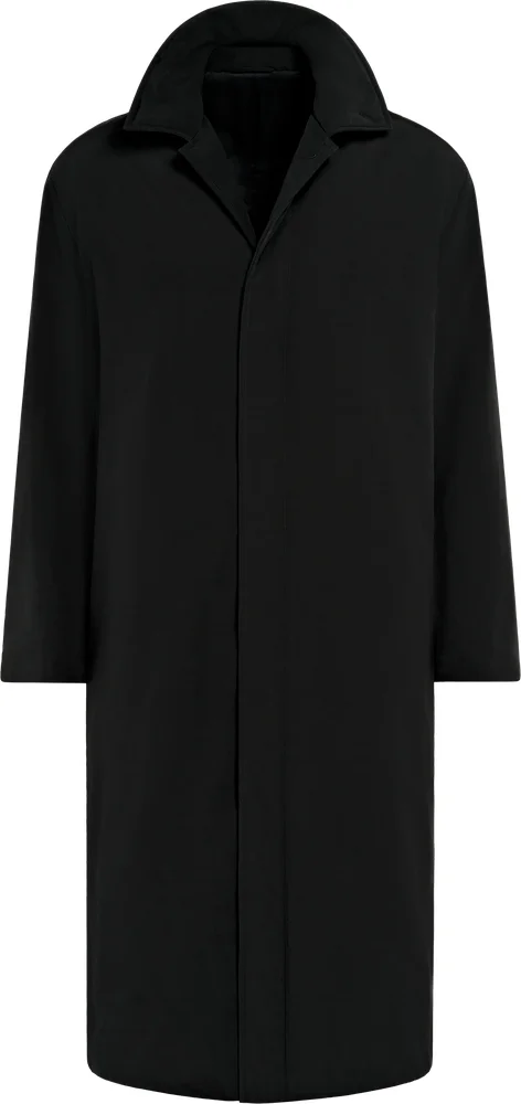 Black Padded Overcoat in Technical Fabric