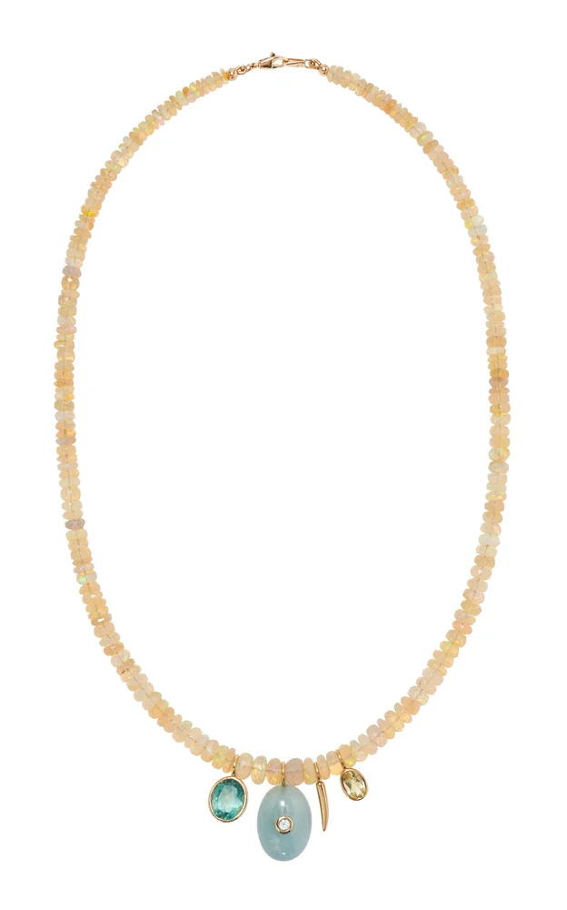 Opal & Green Topaz, Aquamarine & Lemon Quartz 14K Gold Charm Necklace