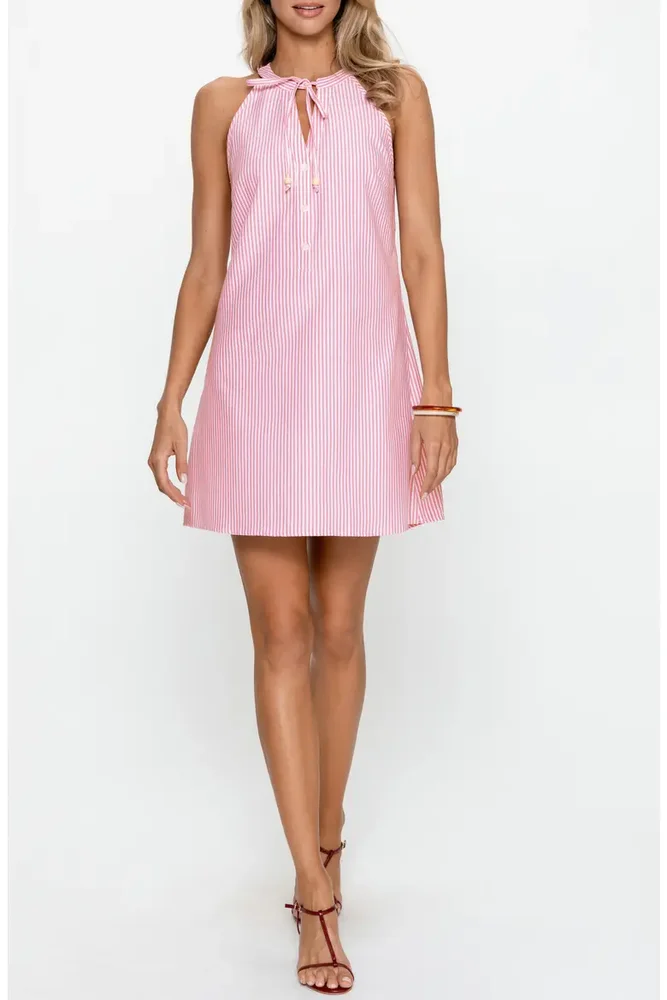 Stripe Tie Neck Sleeveless Dress