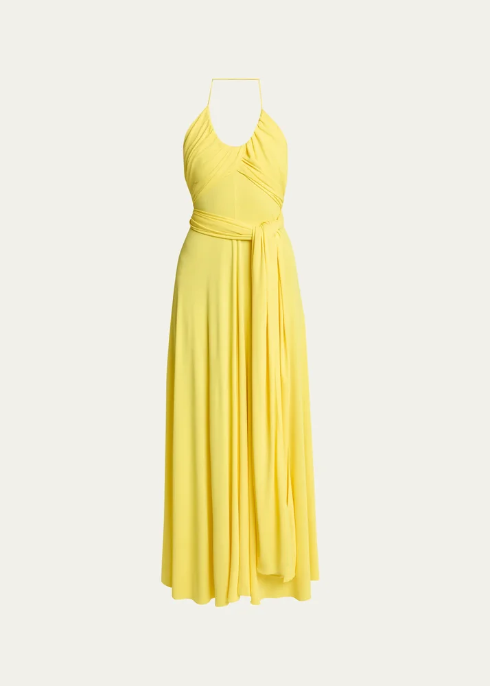 Crossover Wrap Jersey Halter Maxi Dress