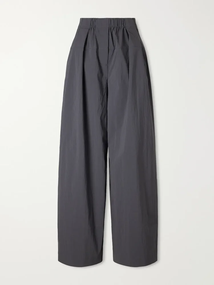 Pleated cotton-blend shell wide-leg pants