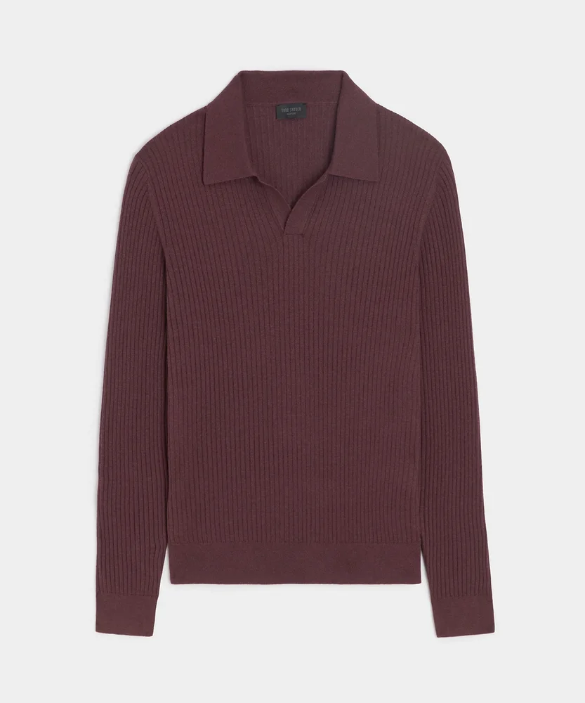 Silk-Cashmere Ribbed Montauk Sweater Polo