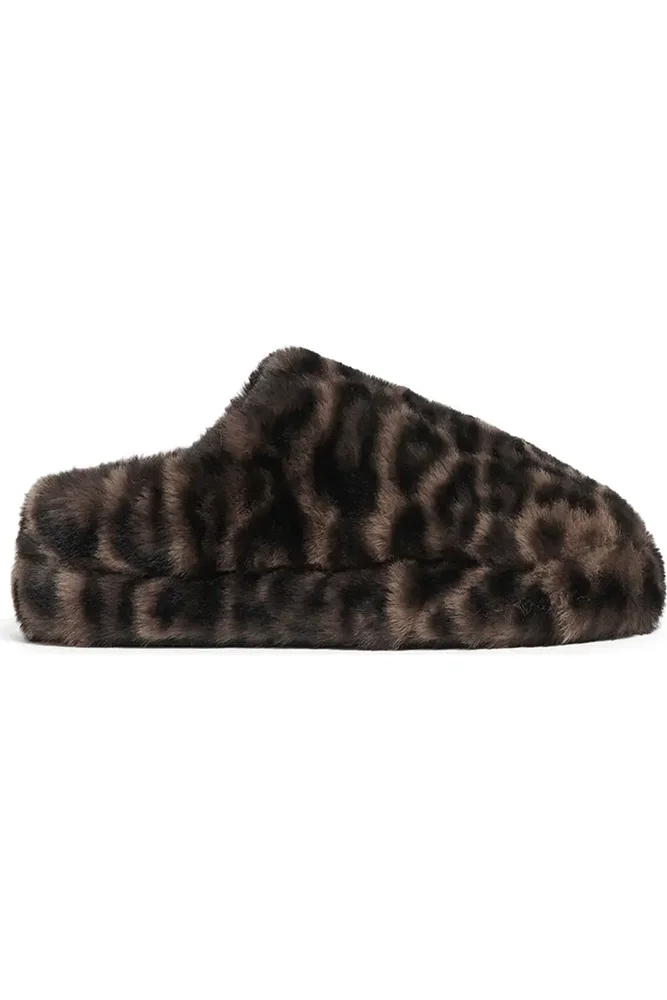 Misha Leopard Print Faux Fur Slipper