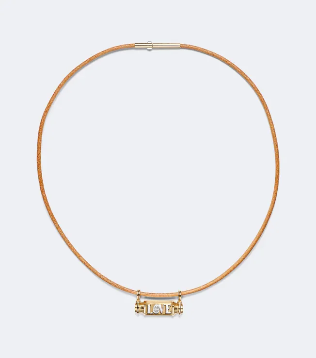 Love Smash 18kt gold and leather pendant necklace with diamond