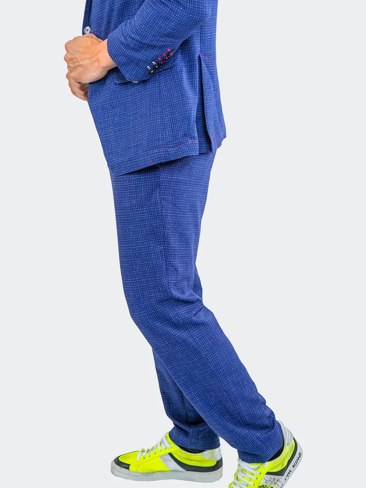Maceoo - Men's Luxury Designer 4-Way Stretch Squared Blue Pants