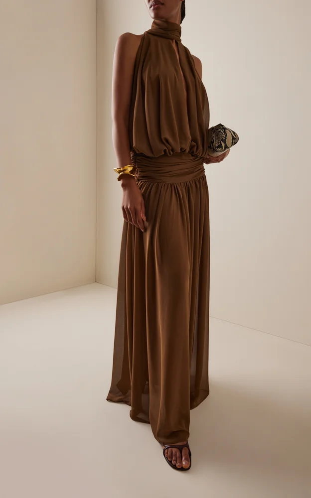 Cruz Crepe Tie-Neck Maxi Dress