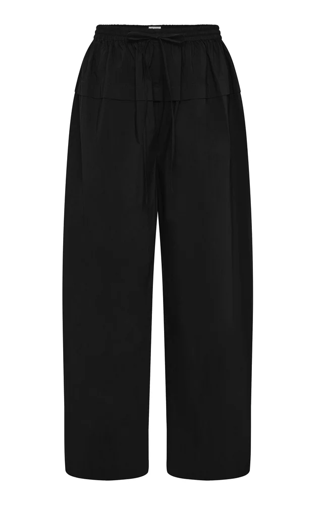Relaxed Cotton-Blend Peplum Pleat Pants