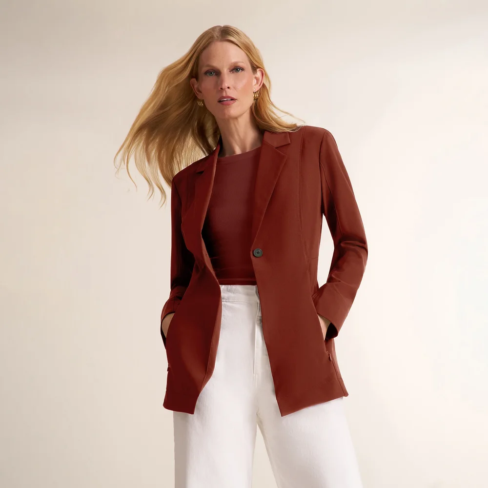 M.M.LaFleur Moreland Travel Blazer - Origami Tech :: Fired Brick