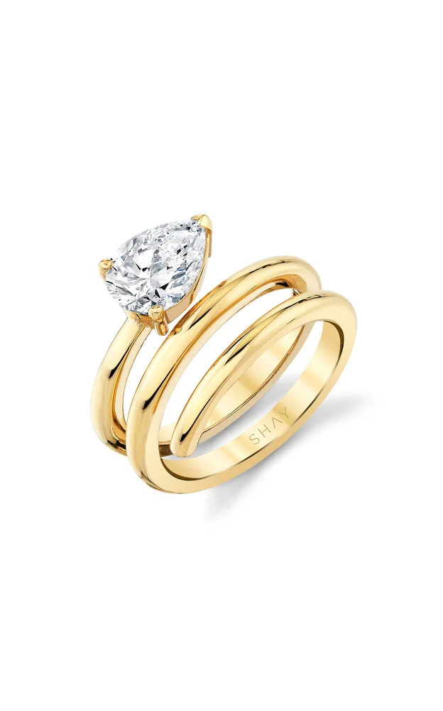 18K Yellow Gold Diamond Pear Spiral Pinky Ring