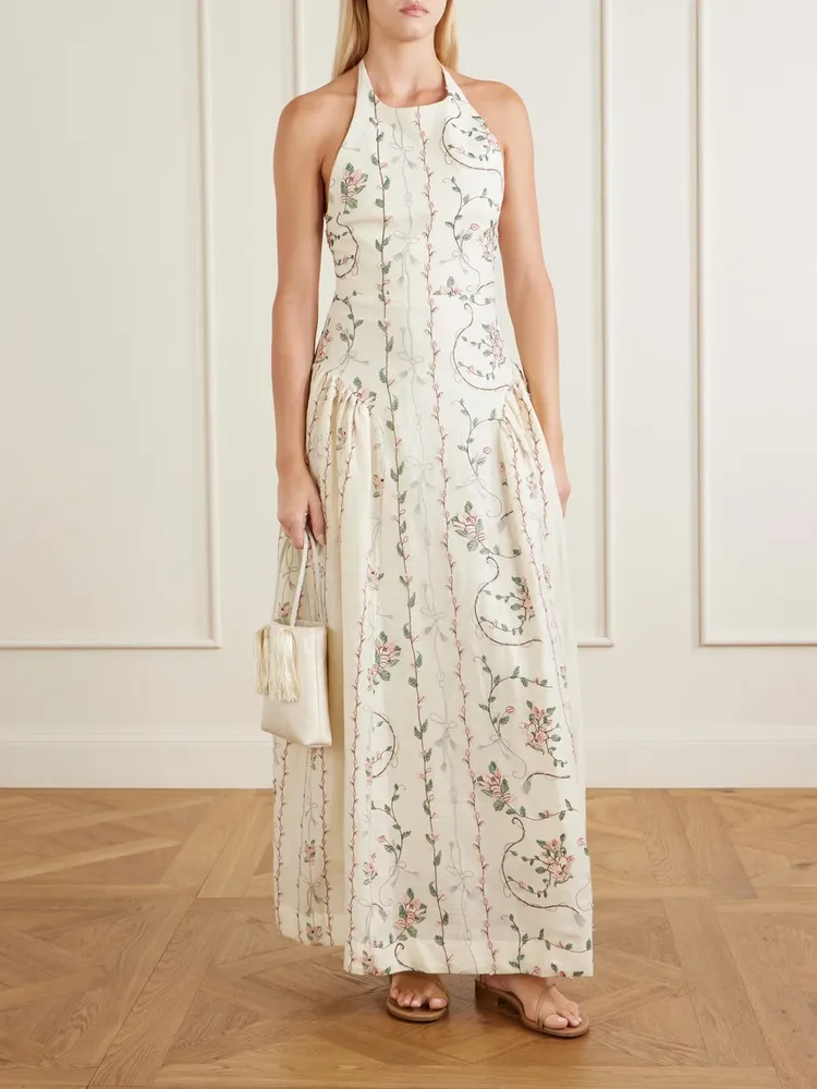 Balsa Navegante embroidered linen maxi dress