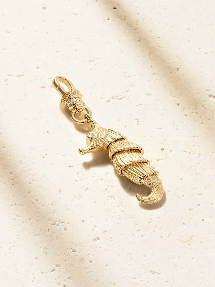 Pot-belly Seahorse 14-karat gold diamond pendant
