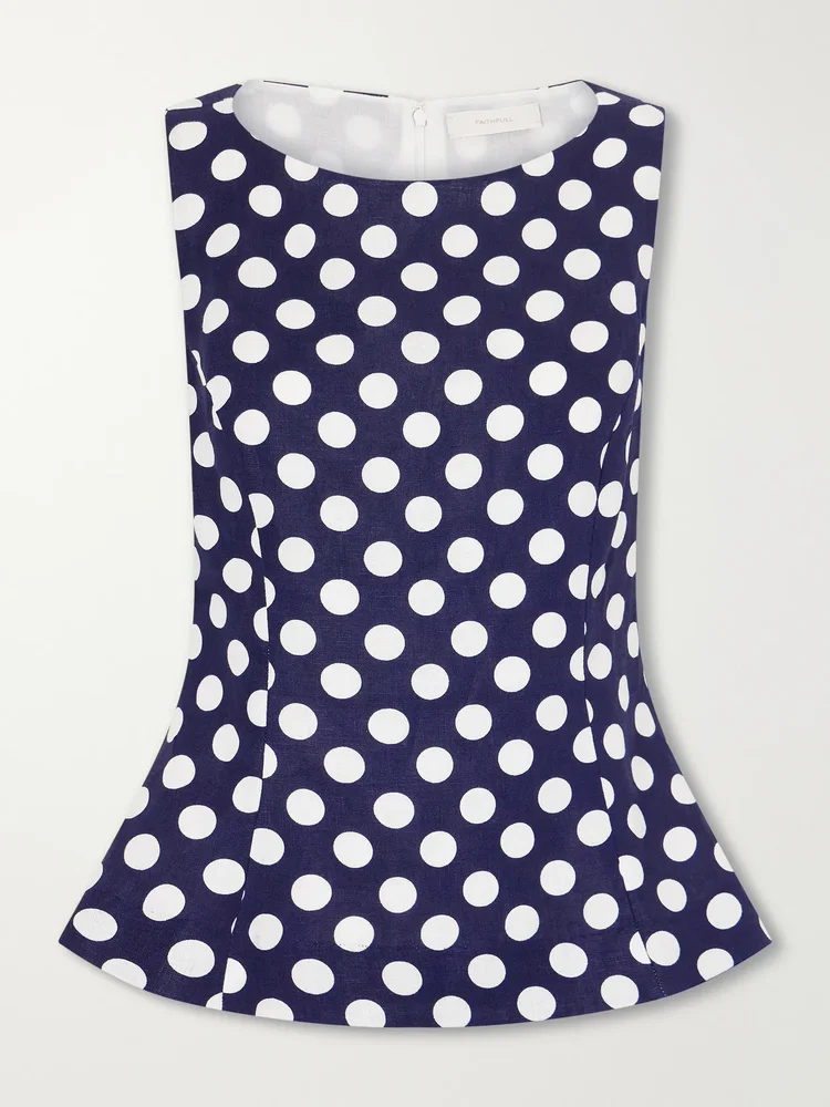 Ana peplum polka-dot linen top