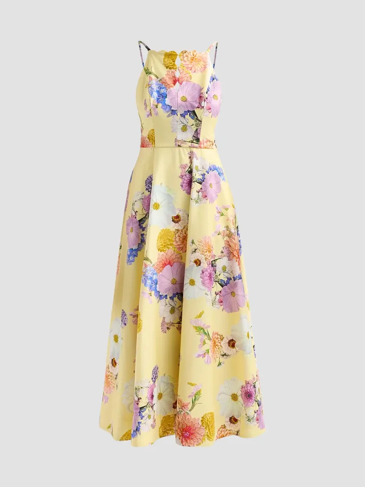 Mirelle Floral Cotton-Blend Satin A-Line Maxi Dress