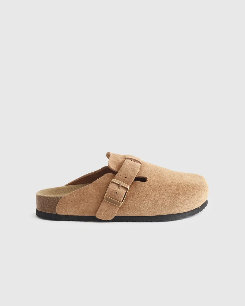 Water Repellent Suede Clog Mule in Pecan