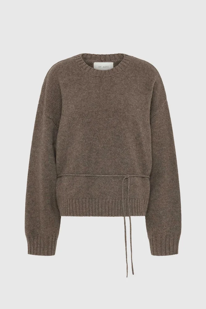 Wool Crew Neck Jumper - Taupe Melange