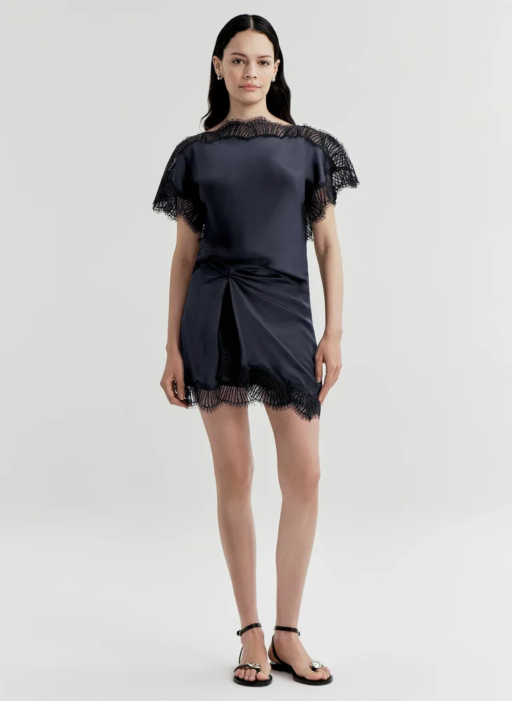 Dion Satin and Lace Mini Skirt