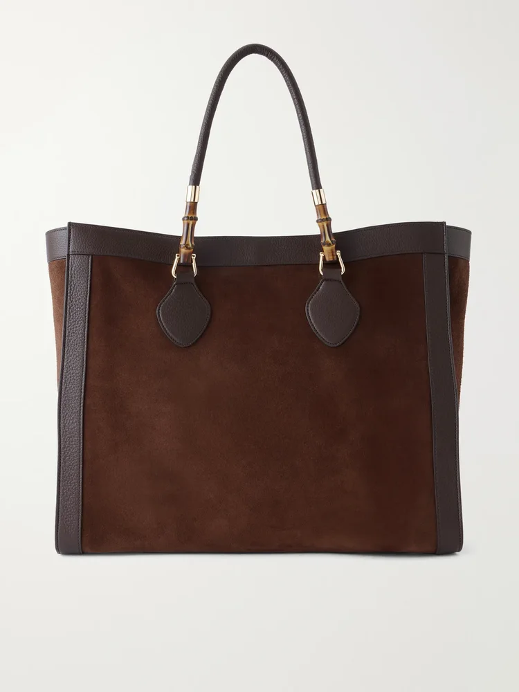 Bamboo leather-trimmed suede tote