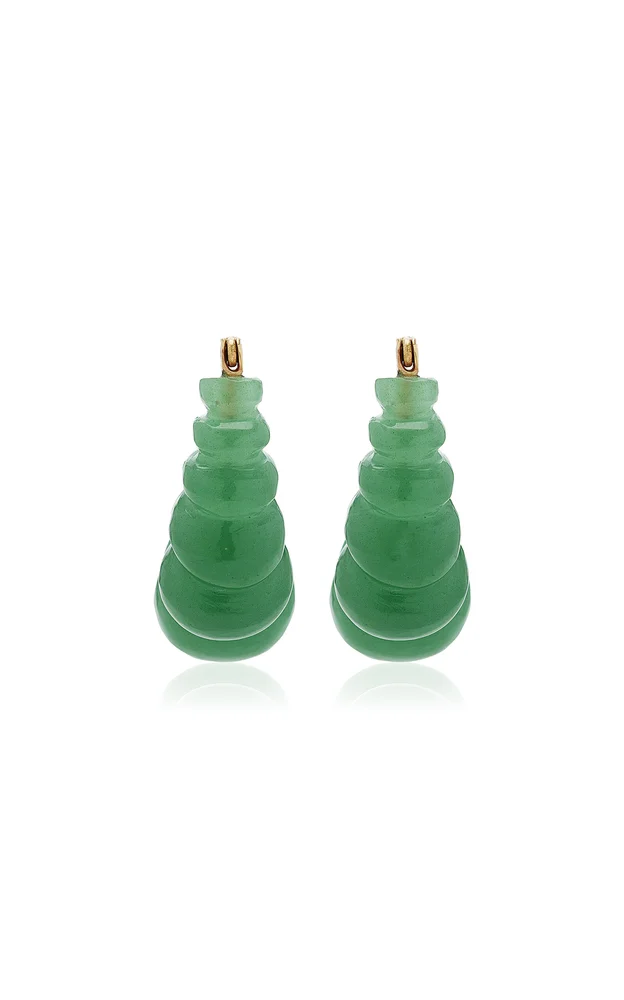18k Green Gold Jade Carved Hoop