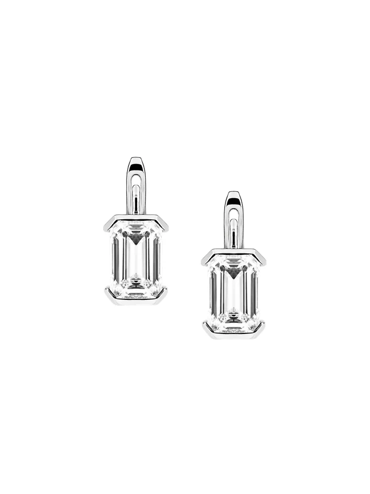 14K Inès Emerald-Cut Earrings in Lab Diamond, 14K White Gold