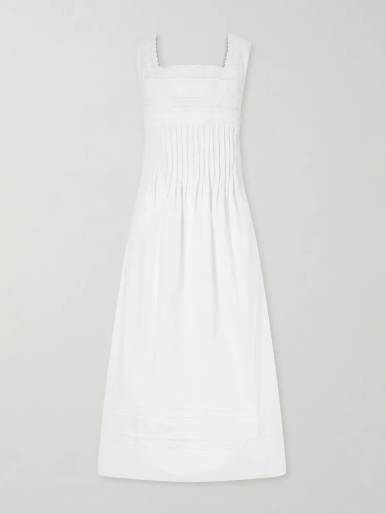 Lalla ruched broderie anglaise-trimmed cotton-poplin maxi dress