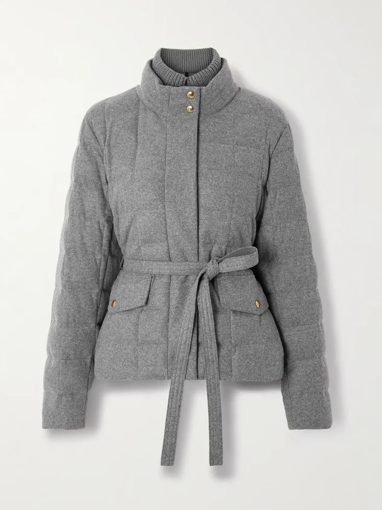 Bussettes belted quilted padded flannel down jacket