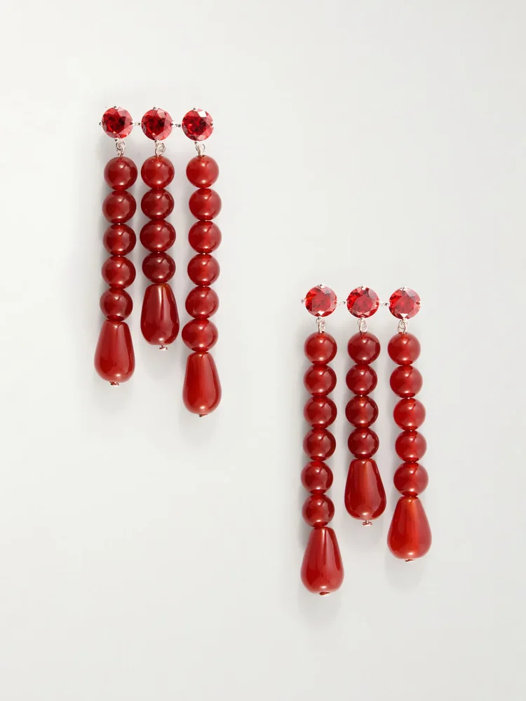 Weeping Willow beaded silver-plated agate and zirconia earrings