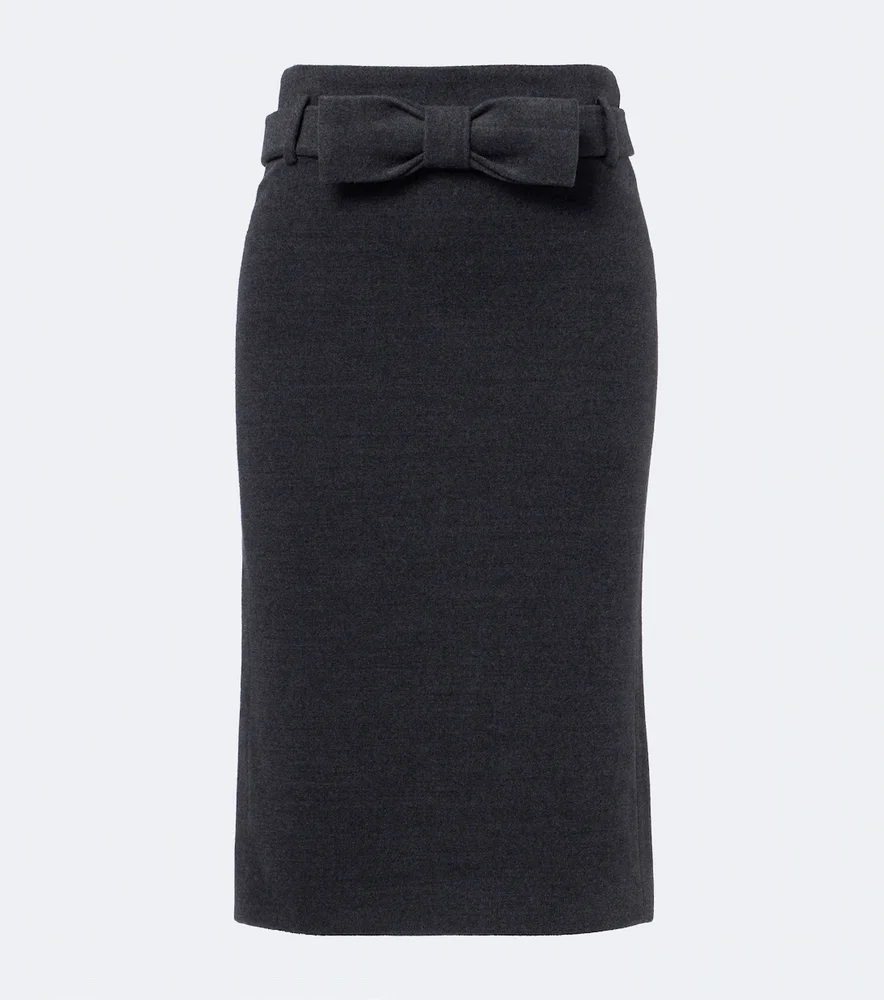 Bow-detail wool and silk-blend pencil skirt