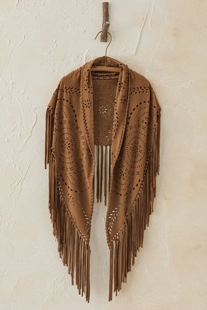 Coldwater Creek Faux Suede Fringe Wrap
