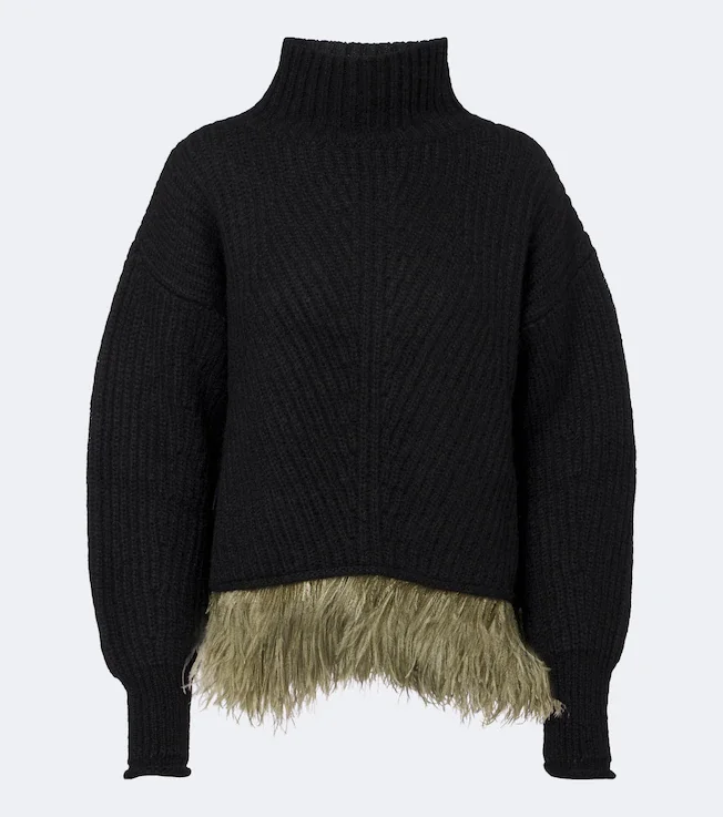 Feather-trimmed alpaca and wool-blend sweater
