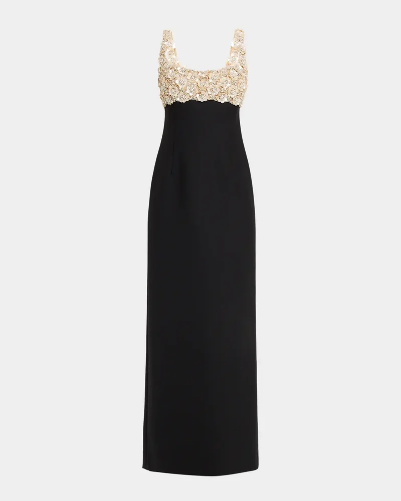 Pearly Embroidered Bustier Column Gown