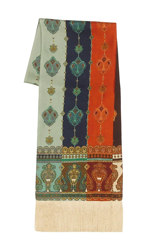 Printed Silk Fringe Neck Scarf