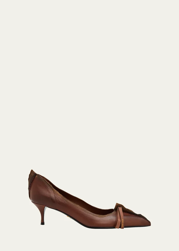 Distressed Leather Pointed-Toe Pumps