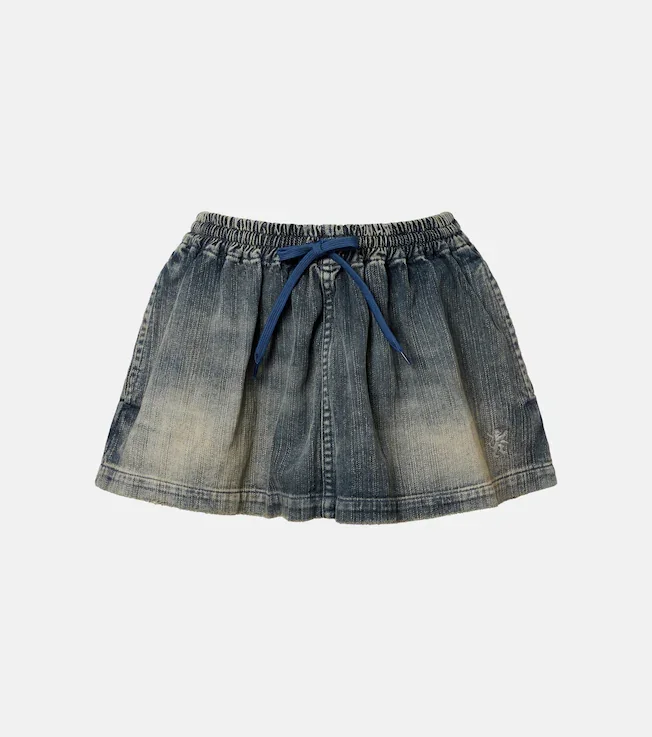 Distressed denim miniskirt