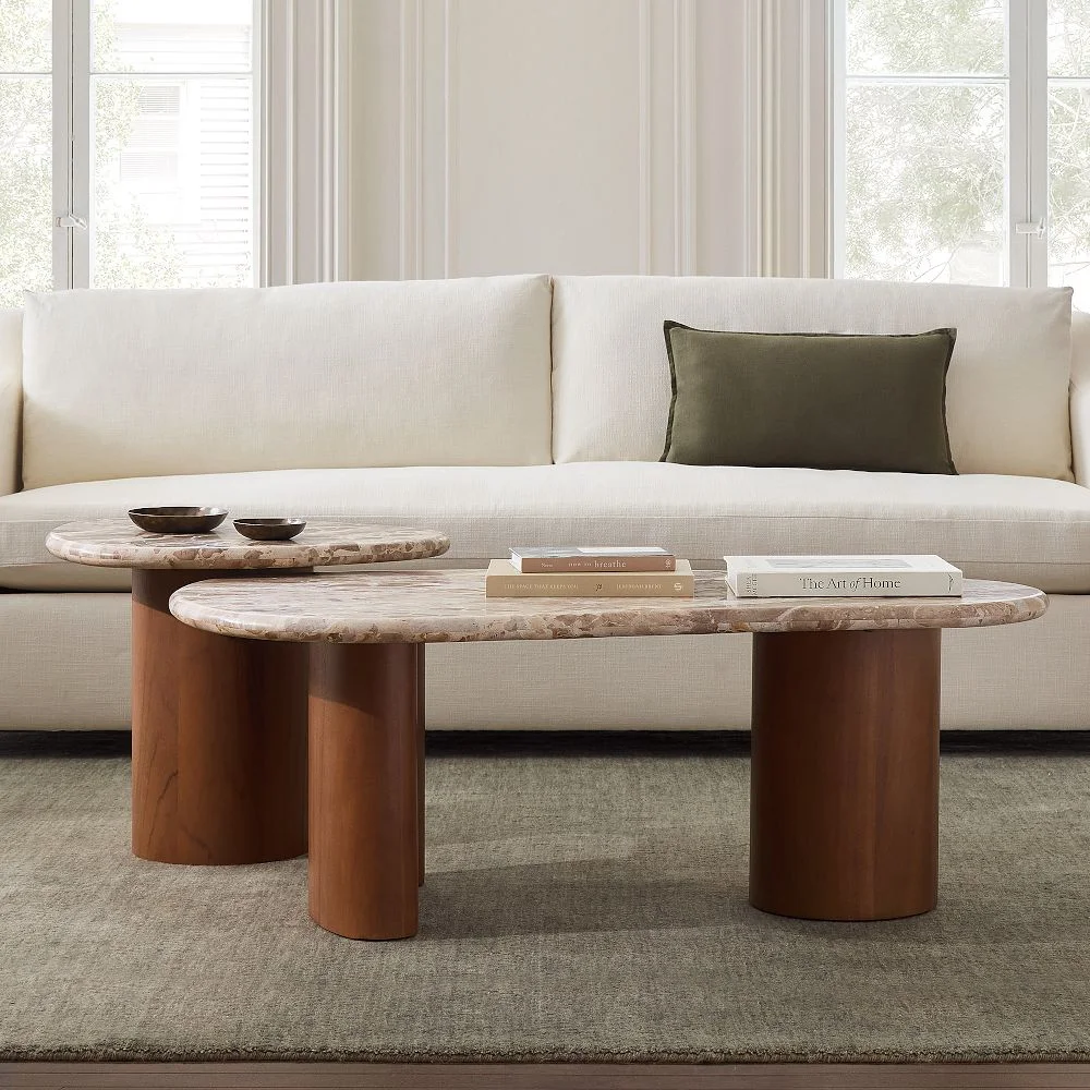 Alora Solid Wood & Marble Nesting Coffee Tables (23"-44")