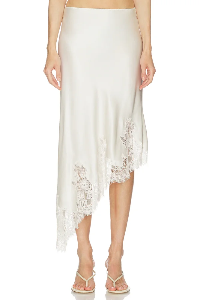 LACE TRIM SILK SKIRT