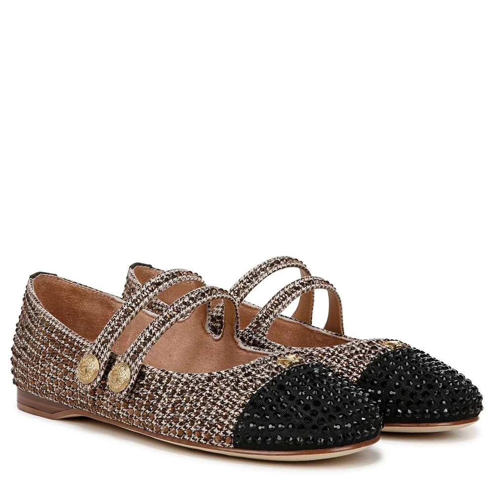 Zoey Mary Jane Flat (Black Natural Multi/Black)