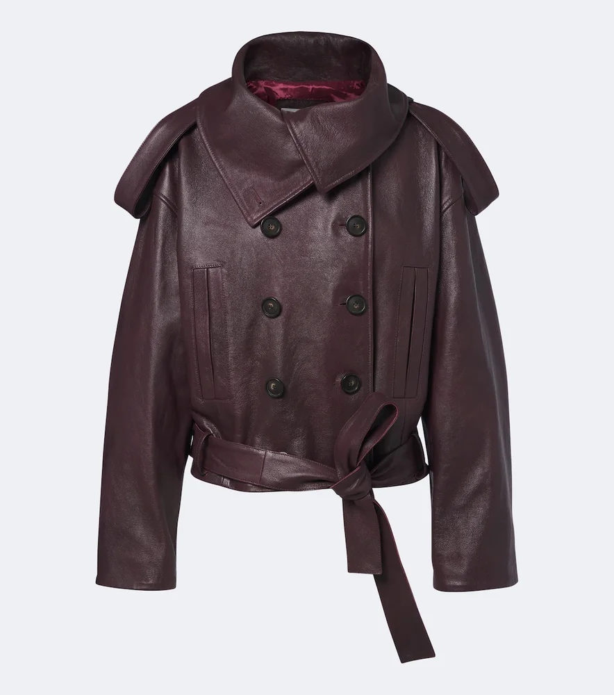 Cropped double-breasted leather jacket