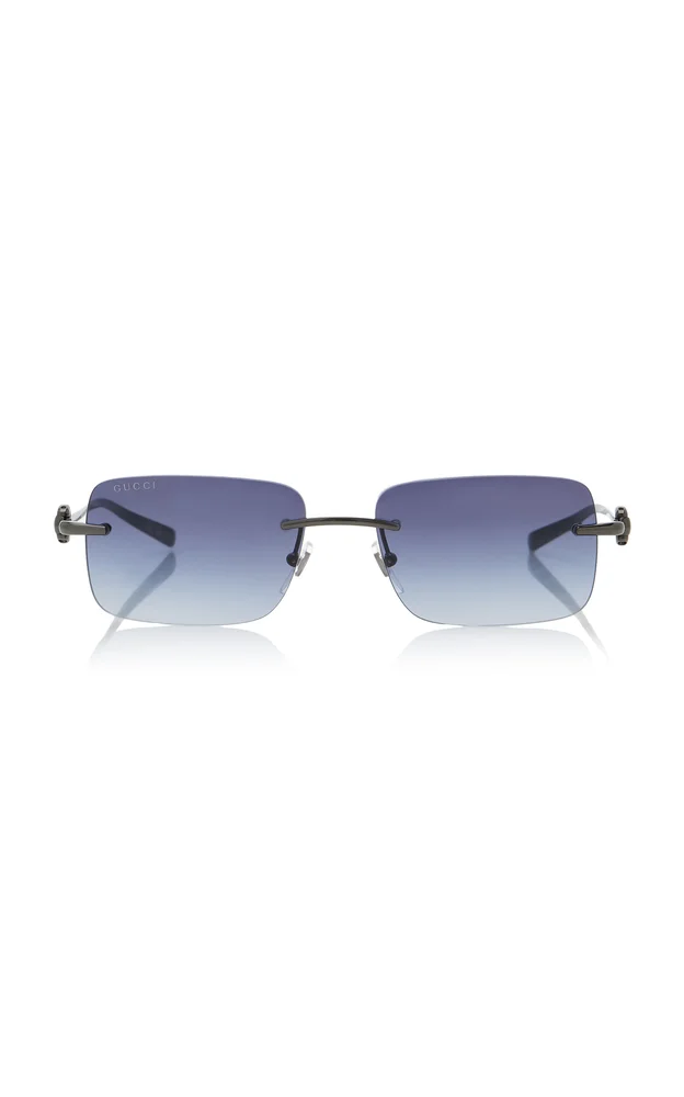 Horsebit Square-Frame Metal Sunglasses