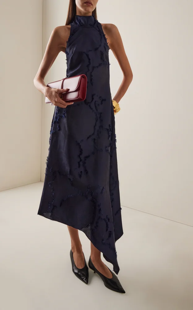 Eyelash Jacquard Halter Dress