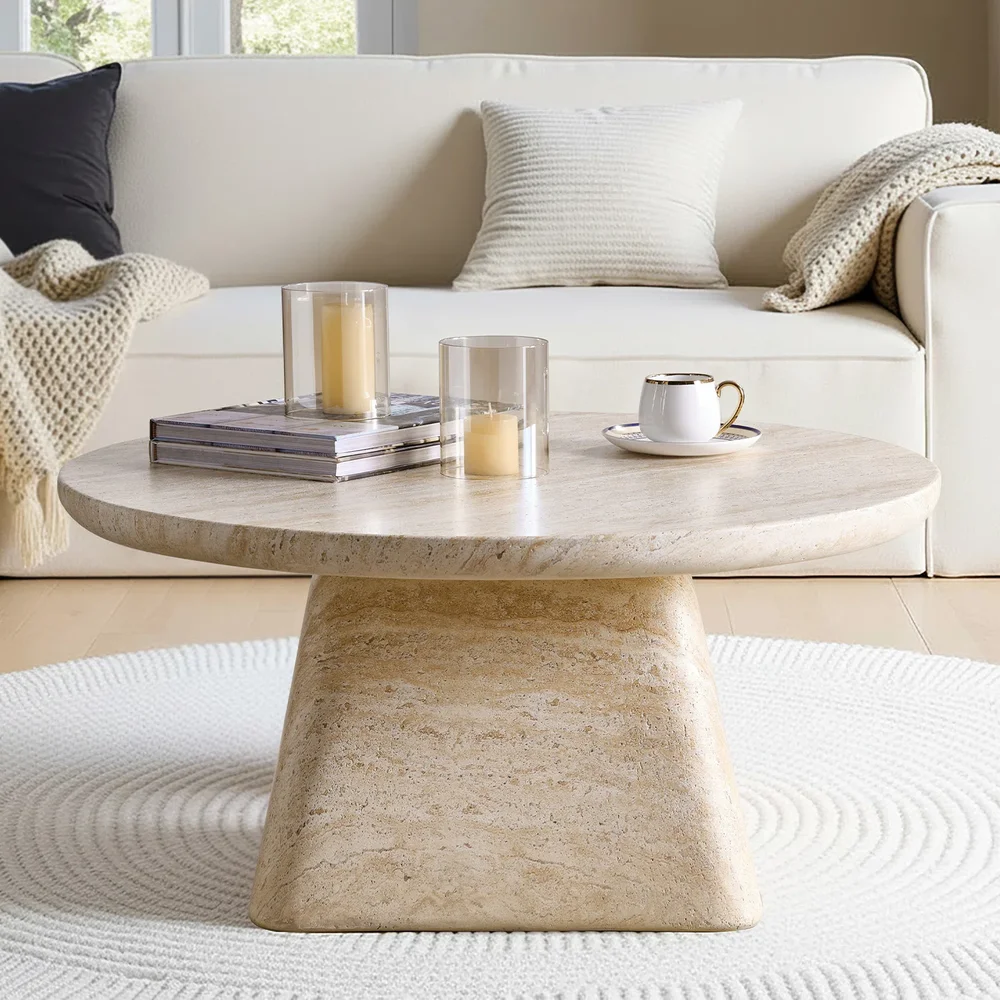 Watterson Modern 31.88"W Marble Concrete Top Round Coffee Table