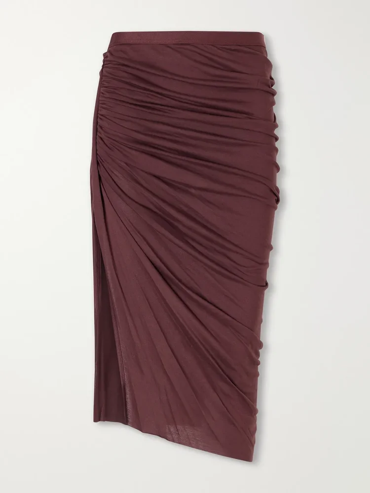 Edfu asymmetric gathered jersey midi skirt