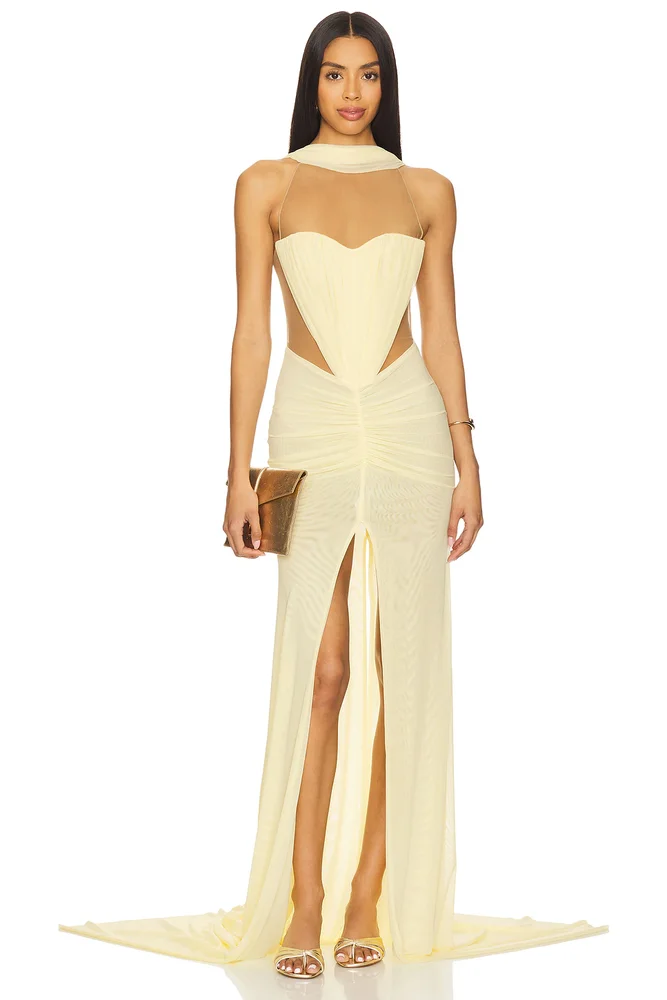 Ruched Scarf Detail Gown
