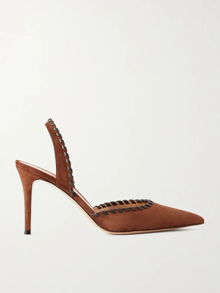 85 whipstitched suede slingback pumps